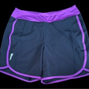 Women's Black and Purple Athletic Shorts